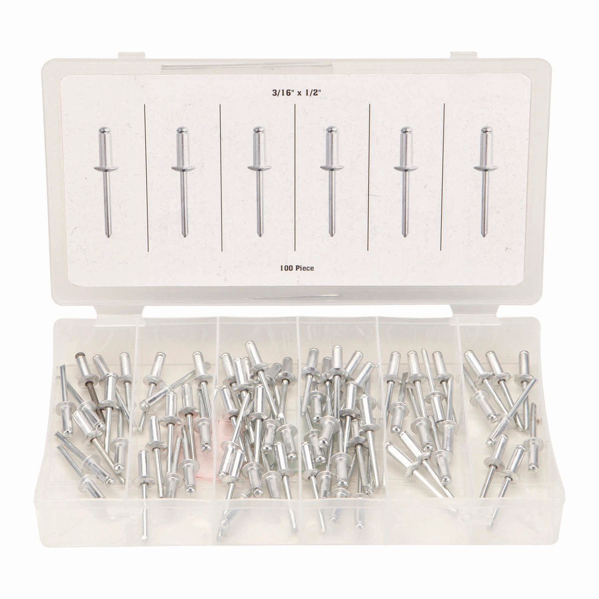 Set de remaches ciegos de aluminio de 3/16 pulgadas, 100 piezas - 63390
