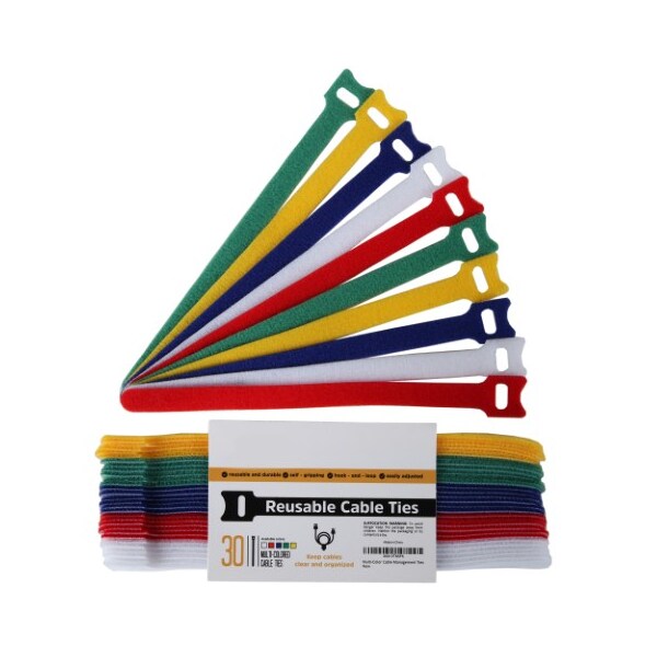 Fleming Supply Fleming Supply Cable Management Ties with (30) 8-inch Reusable Cord | Desks / Offices (Multi-Color) - 614738PEN