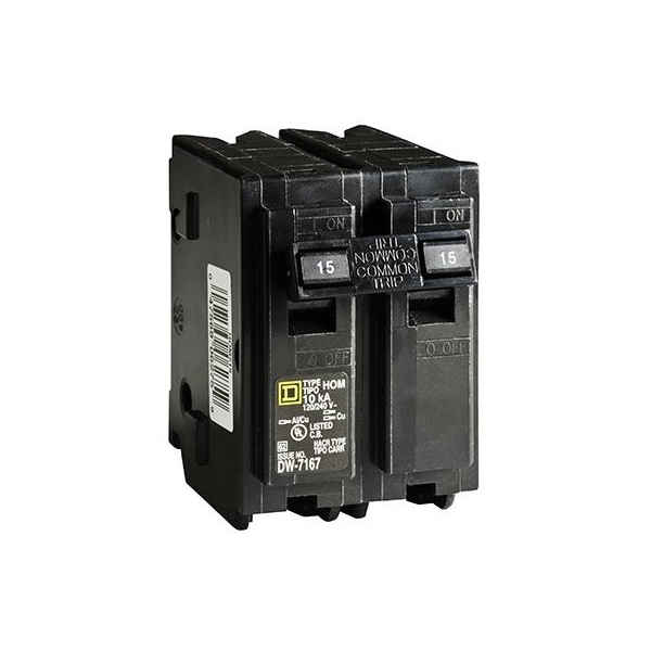 Square D Circuit Breaker, HOM Series, 15A, 2 Pole, 120/240V AC, 10kA - HOM215CP
