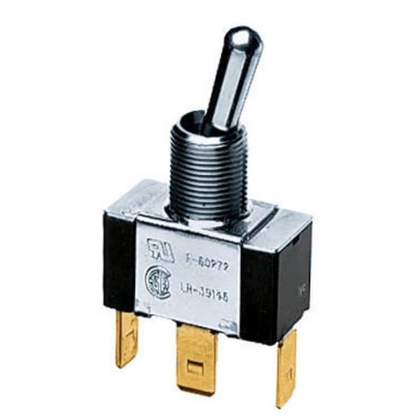 Dispositivos eléctricos Hubbell Wiring Device-Kellems de grado comercial, interruptores de montaje en panel y especializados, interruptores de palanca tipo murciélago, de un polo doble tiro, 10A 250V/10A 125V, terminales de pala - HBL12SP