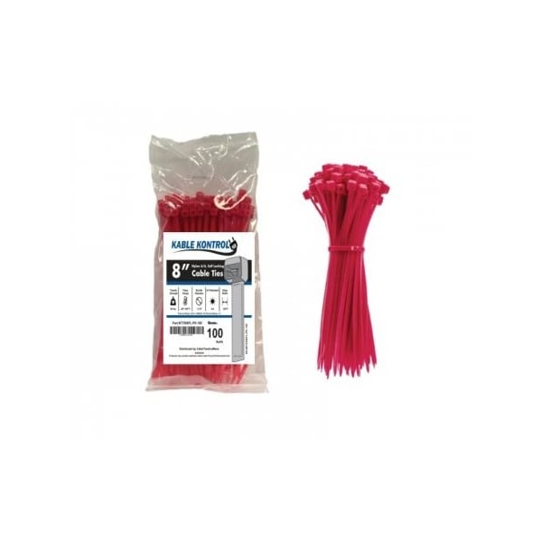Kable Kontrol Zip Ties - 8in Long - 100 Pc Pk - Fluorescent Pink - Nylon - 50 Lbs Tensile Strength - CT508FL-PK-100