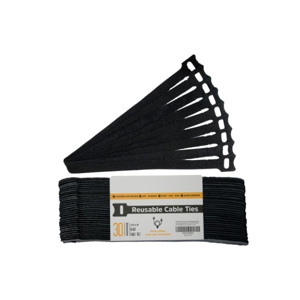 Fleming Supply Fleming Supply Cable Management Ties (30) 8" Reusable Self-Gripping Cord Straps for Cables (Black) - 727846WWR