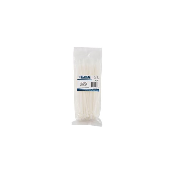 Global Equipment 8" Cable Zip Ties, Natural with UV, 75 Lb., 100 Pack - 4.8*200N-UV
