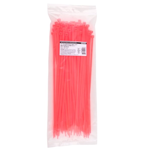 South Main Hardware 11-in 75-lb, Fluorescent Pink, 100 Standard Nylon Tie - 220180