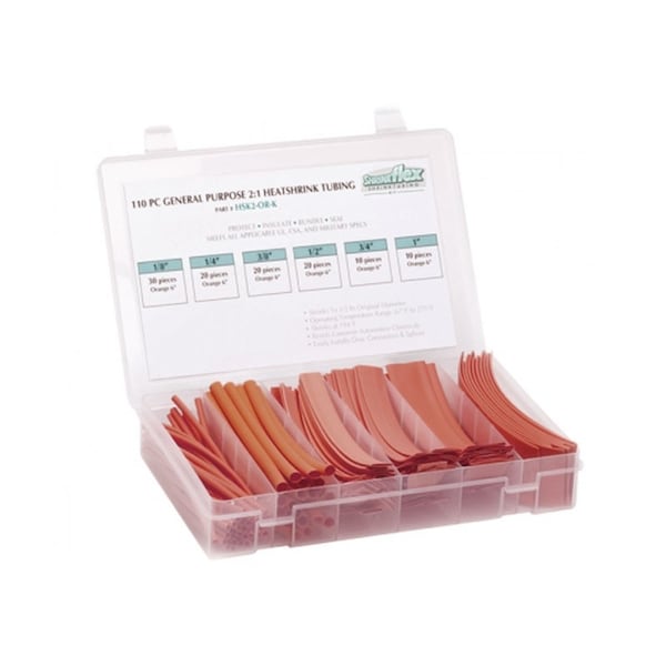 Shrinkflex ShrinkFlex® Heat Shrink Tubing Kit - 2:1 Shrink Ratio - 6 Sizes - 6" Lengths - 110 Pcs Total - Brown - HSK2-1-KIT-BN
