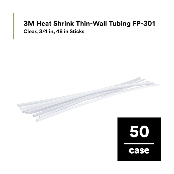 3M Shrink Tubing, 0.75in ID, Clear, 4ft, PK50 - FP301-3/4-48"-CLEAR-50 PCS