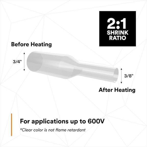 3M Shrink Tubing, 0.75in ID, Clear, 4ft, PK50 - FP301-3/4-48"-CLEAR-50 PCS