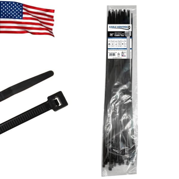 Kable Kontrol Cable Zip Ties, 36'' Long, 175 Lbs Tensile Strength, UV Resistant Black Nylon, 50PK - CTUSA-36-175-50-BK