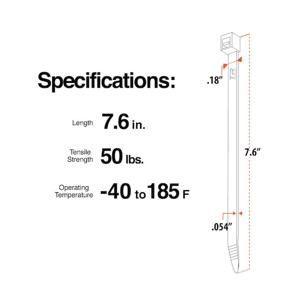Tr Industrial 7.6 in Contractor Series Type 21 UV Cable Ties, 100-pk - TR88402