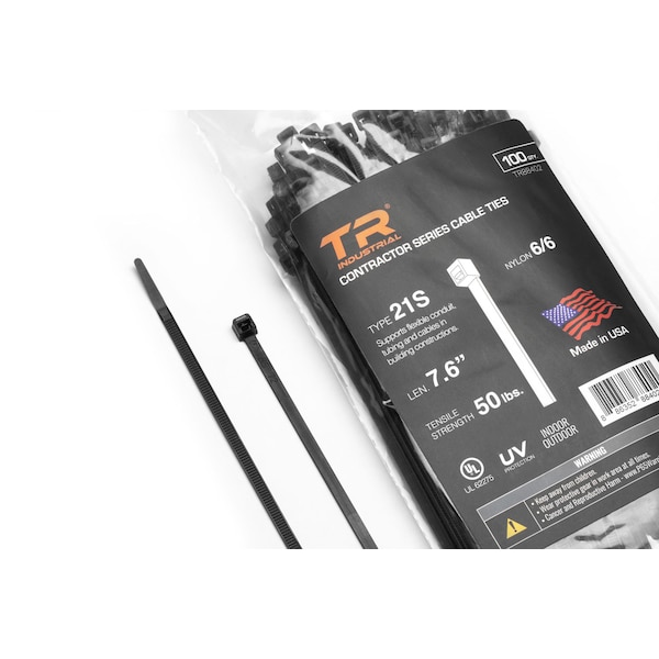 Tr Industrial 7.6 in Contractor Series Type 21 UV Cable Ties, 100-pk - TR88402