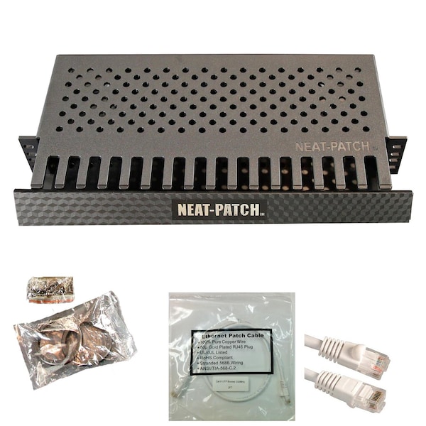 Electriduct Neat Patch 2U Cable Management Kit w/ 48 1ft CAT6 Cables - White - NP2-1PK-48CAT6-WT