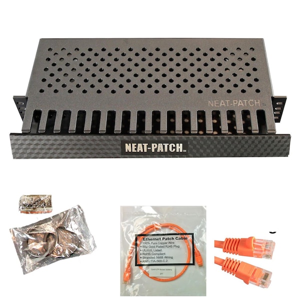 Electriduct Neat Patch 2U Cable Management Kit w/ 48 1ft CAT6 Cables - Orange - NP2-1PK-48CAT6-OR