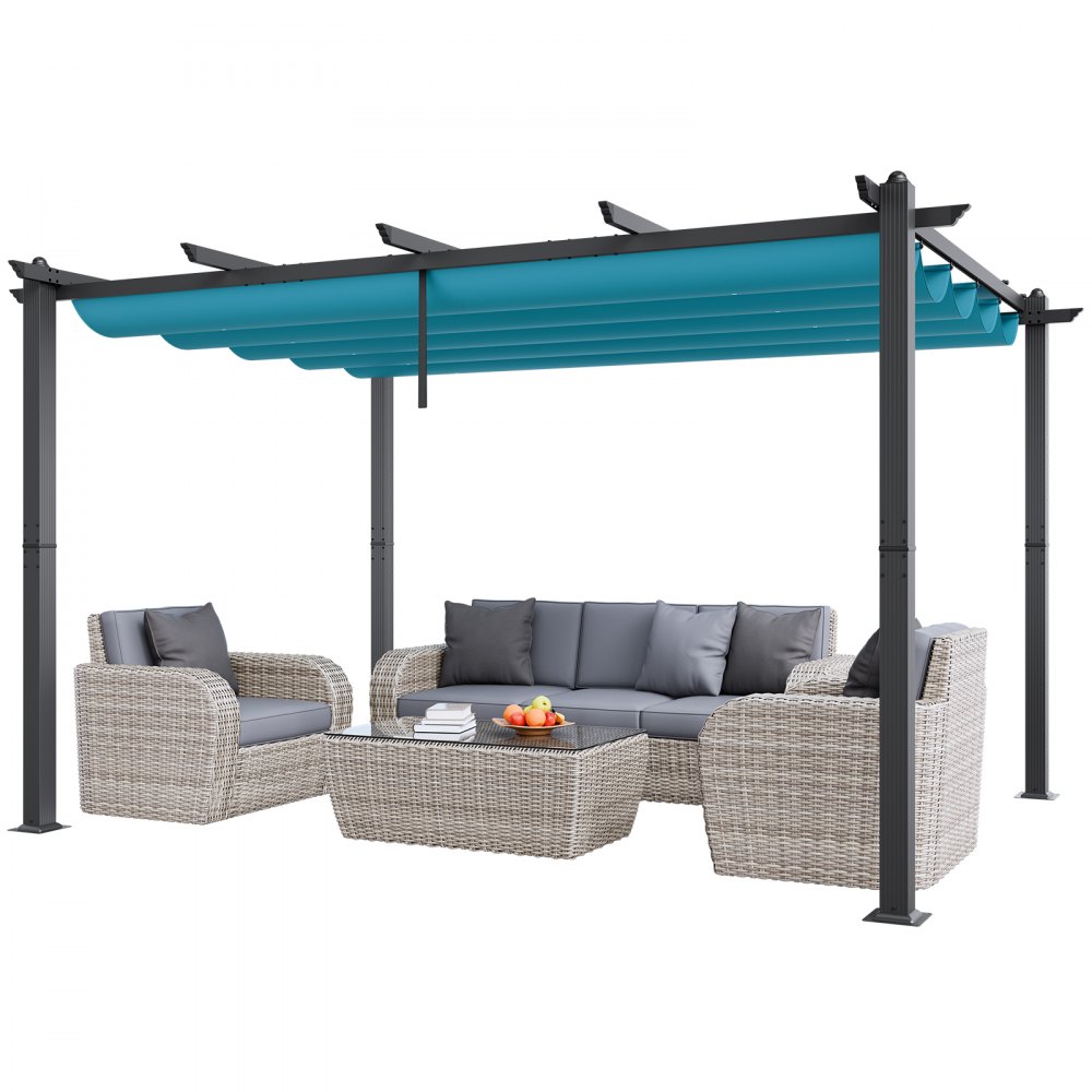 VEVOR 10'x13' Outdoor Retractable Pergola with Sun Shade Canopy Aluminum Bule - PDSSLPKSSRD1MPYDXV0