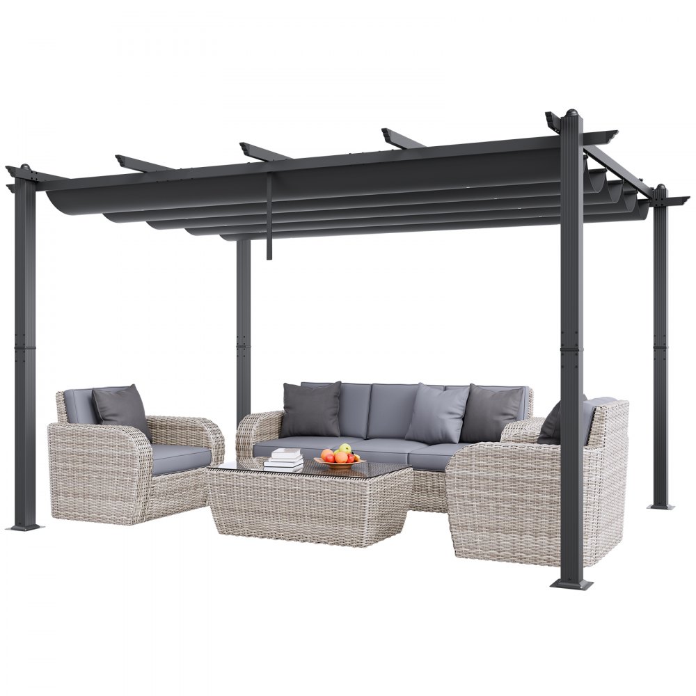 VEVOR 10'x13' Outdoor Retractable Pergola with Sun Shade Canopy Aluminum Gray - PDSSLPKSSRD1BR8ZJV0