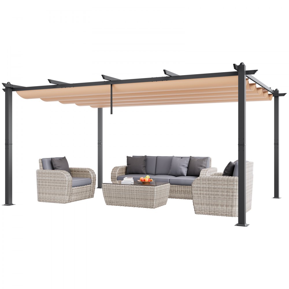 VEVOR 12'x16' Outdoor Retractable Pergola with Sun Shade Canopy Aluminum Beige - PDSSLPKSSRD1WHEN2V0