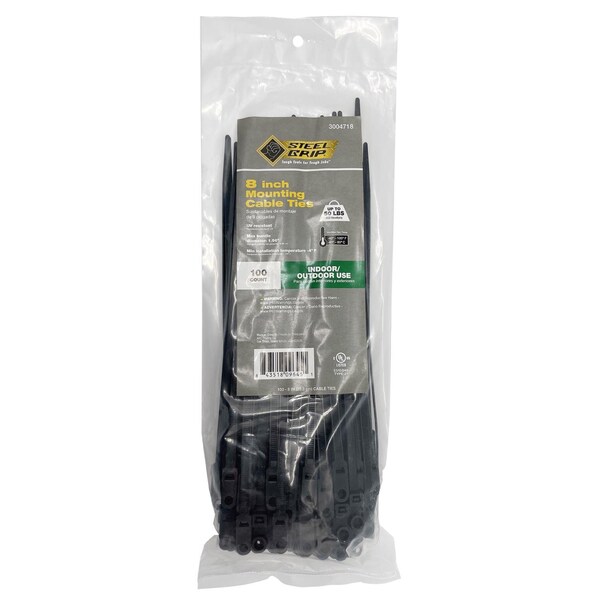 Steel Grip CABLETIE W/MNT 8""50#BLK - MT-S-200-8-UVC