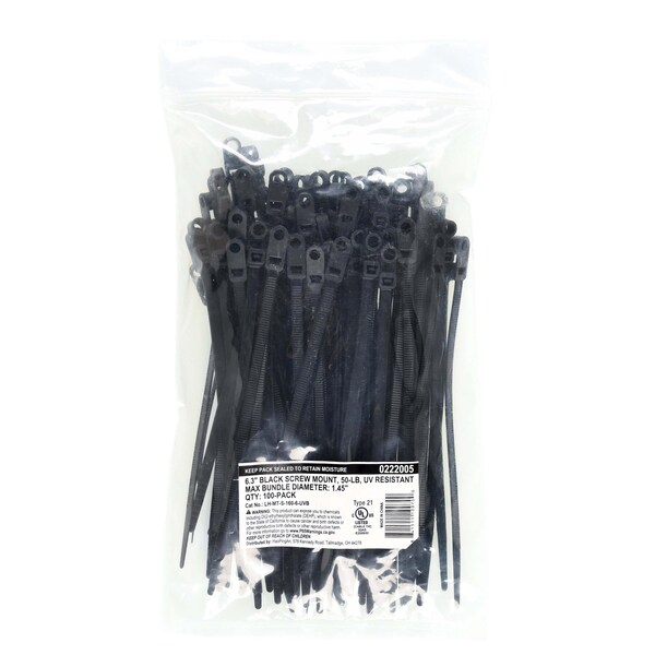 South Main Hardware 6.3-in  Screw Mount 50-lb, Black, 100 Speciality Tie - 222005