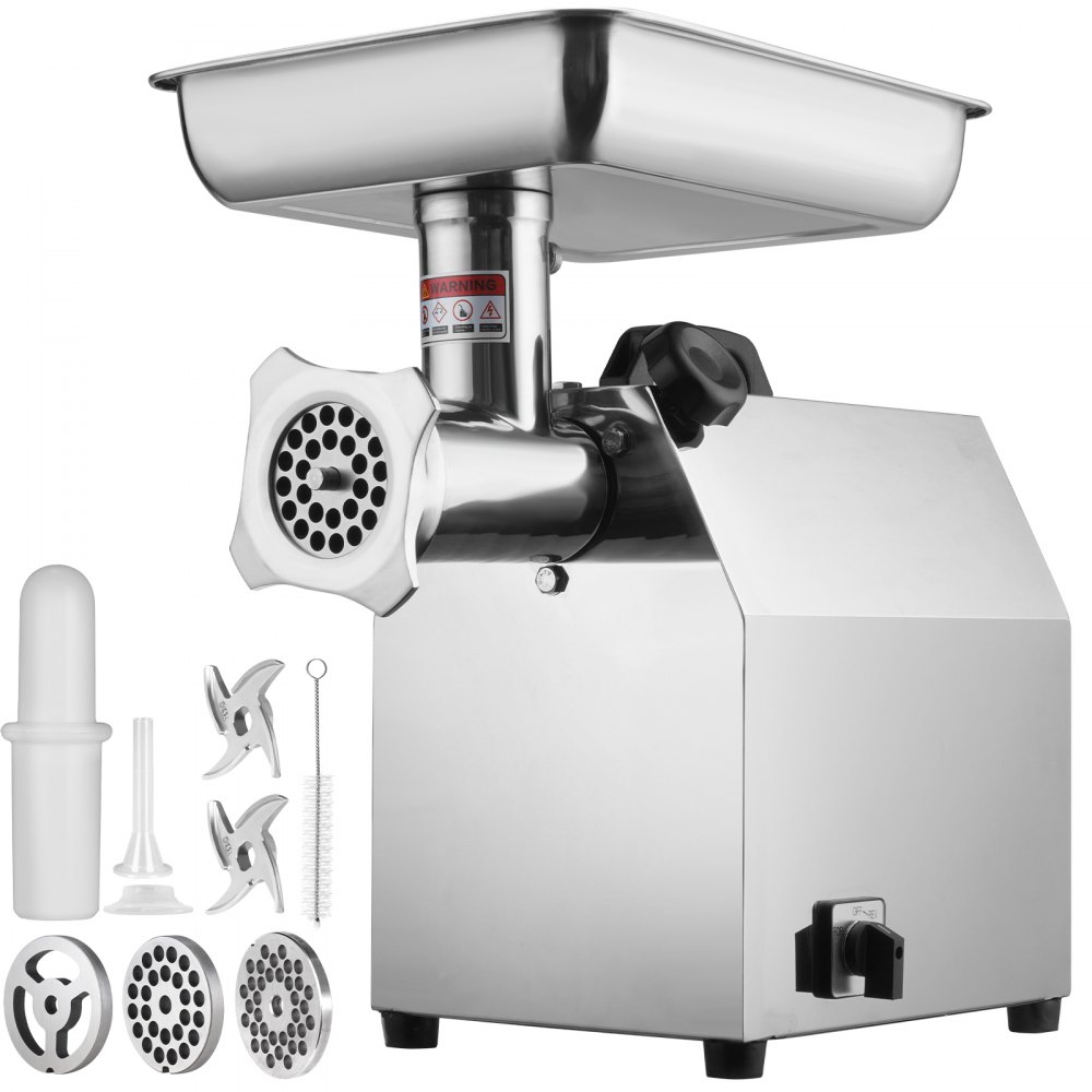 VEVOR Electric Meat Grinder, 396 Lb/H Capacity, 1100W (4600W MAX) Industrial Meat Mincer with 2 Blade, 3 Grinding Plates, Sausage Tubes 304 Stainless Steel Commercial Meat Grinder, ETL Listed - DDJRJ750W80038FEQV1
