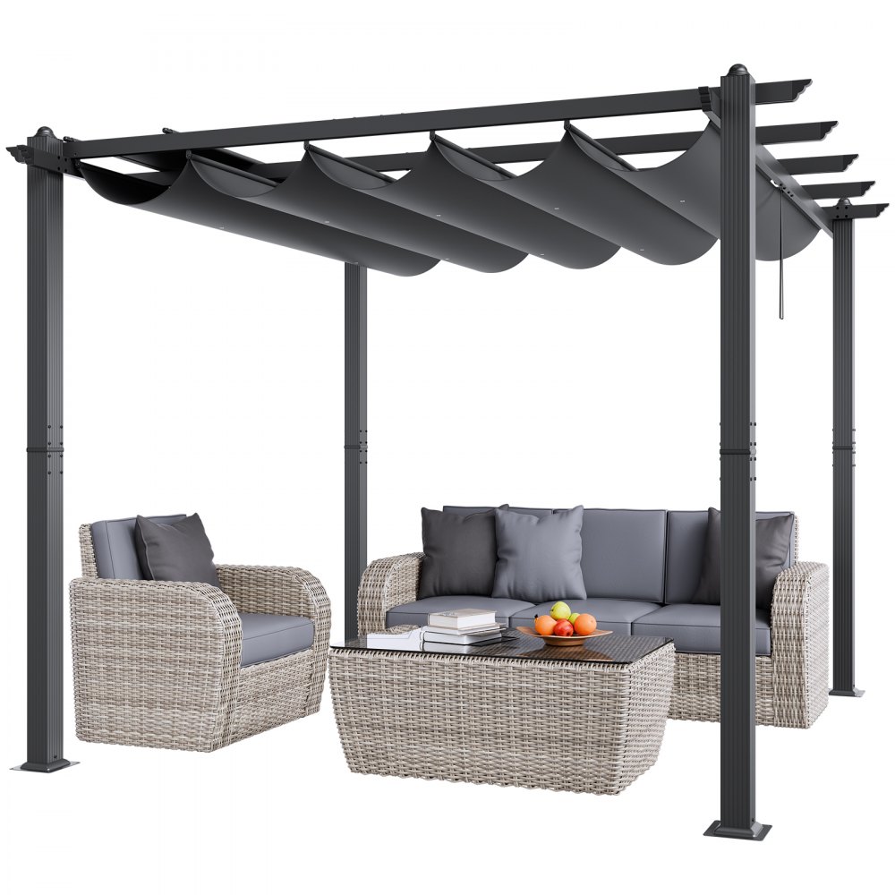 VEVOR 10'x10' Outdoor Retractable Pergola with Sun Shade Canopy Aluminum Gray - PDSSLP1010FTYRSLVV0