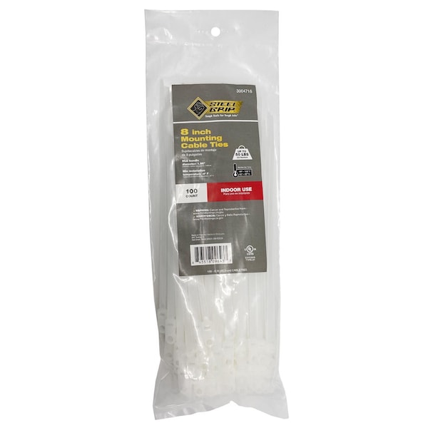 Steel Grip CABLETIE W/MNT 8""50#WHT - MT-S-200-8-NC