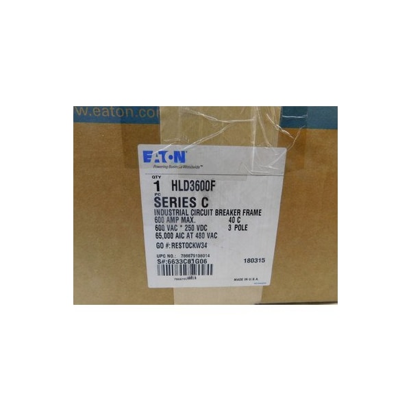Eaton Molded Case Breakers MCCBs HLD 3P 600A 600V 50/60Hz 3Ph L Frame - HLD3600F