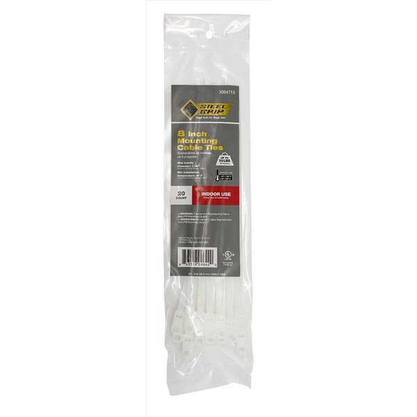 Steel Grip CABLETIE W/MNT 8""50#WHT - MT-S-200-8-N20
