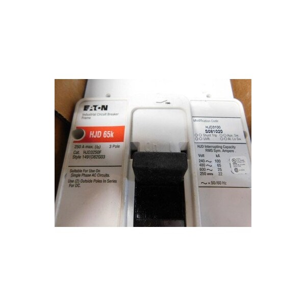Eaton Molded Case Breakers MCCBs HJD 3P 100A 600V 50/60Hz 3Ph J Frame - HJD3100