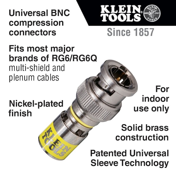 Klein Tools Universal BNC Compression Connectors RG6-R6Q 10-Pack - VDV813-607