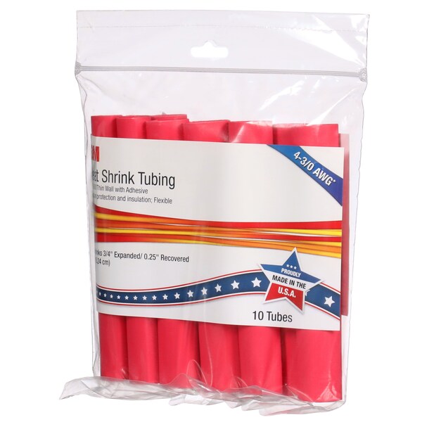 3M Shrink Tubing, 0.75in ID, Red, 6in, PK10 - EPS300-3/4-6"-RED-10-10 PC PKS