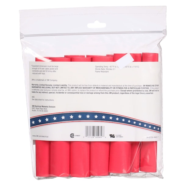 3M Shrink Tubing, 0.75in ID, Red, 6in, PK10 - EPS300-3/4-6"-RED-10-10 PC PKS