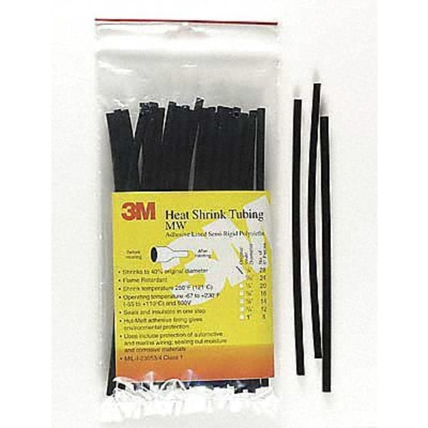 3M Shrink Tubing, 0.046in ID, Black, 6in, PK100 - FP301-3/64-6"-BLACK-10-10 PC PKS