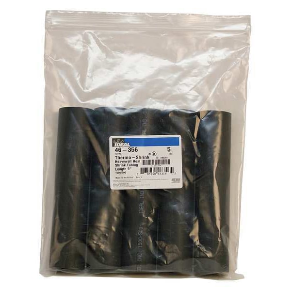 Ideal Shrink Tubing, 1.5in ID, Black, 9in, PK5 - 46-356