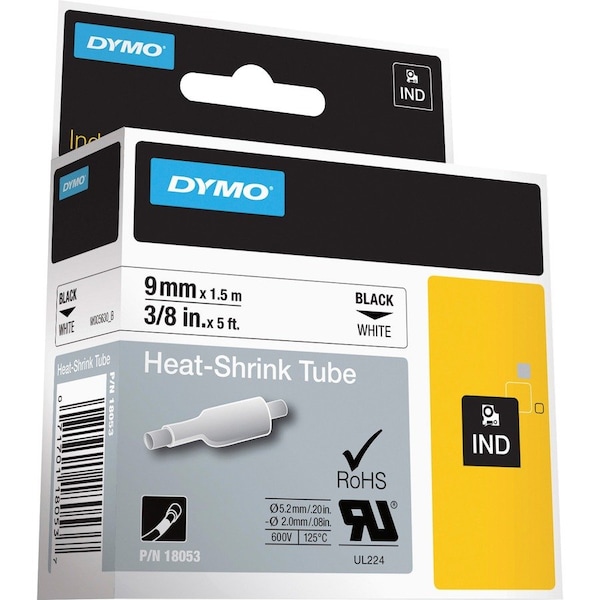 Dymo Label, Heat Shrink Tube, 3/8"x5', White - DYM18053