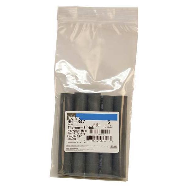 Ideal Shrink Tubing, 0.75in ID, Black, 6in, PK5 - 46-347