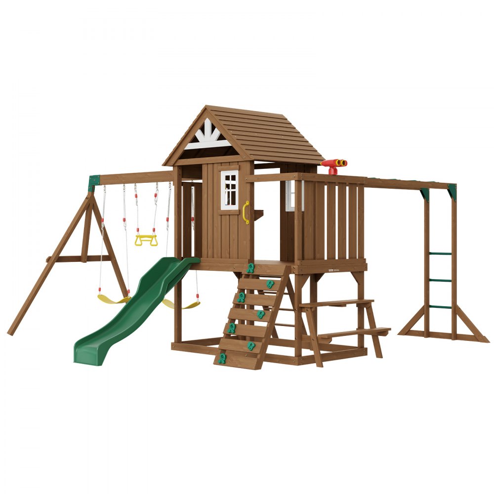 VEVOR Wooden Swing Set 10 IN 1 Outdoor Playground Sets 6 FT Slide Upper Fort - ETQQHTTZMC108YH7FV0