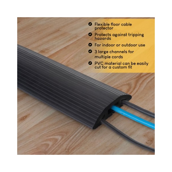 Fleming Supply Floor Cord Protector Cover Cables, Wires, 3 Channel for Sidewalks/Walkways, Home/Office Black, 4-feet - 611024ACL