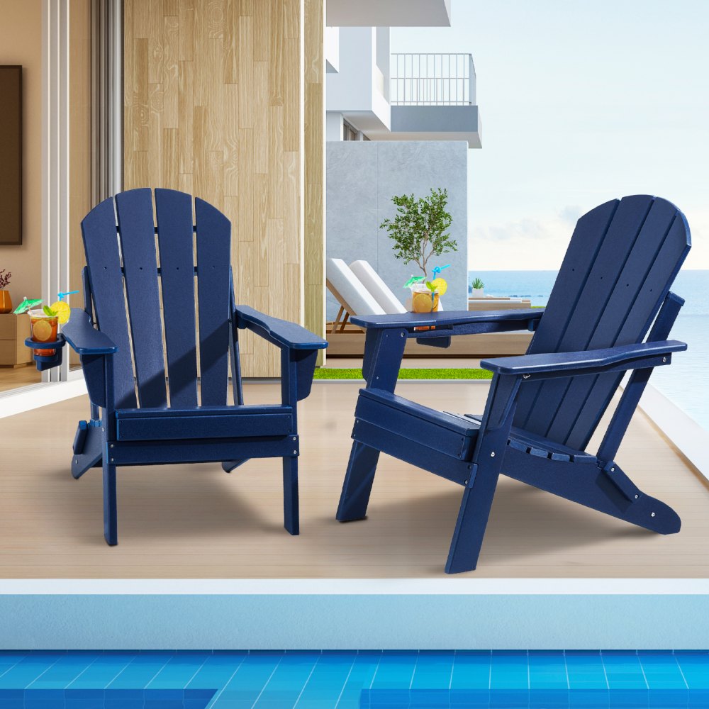 VEVOR Adirondack Chair Plastic Set of 2 All-Weather Folding Fire Pit Navy Blue - SLADLDKYLSKZ3IJ8KV0