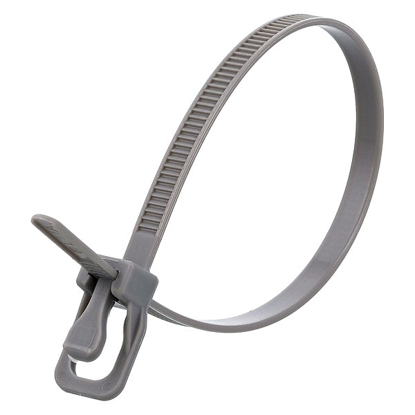 Retyz Releasable Tie, Gray, Nylon, PK100 - EVT-S14GY-TA