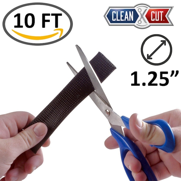 Electriduct Flexo Clean Cut Braided Cable Sleeve- 1.25" x 10ft- Black - BSNF-125-10