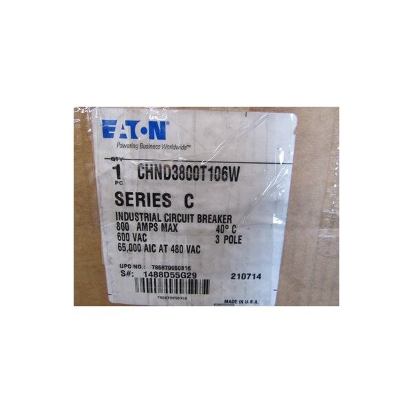Eaton Molded Case Breakers MCCBs CHND 3P 800A 600V 50/60Hz 3Ph N Frame - CHND3800T106W