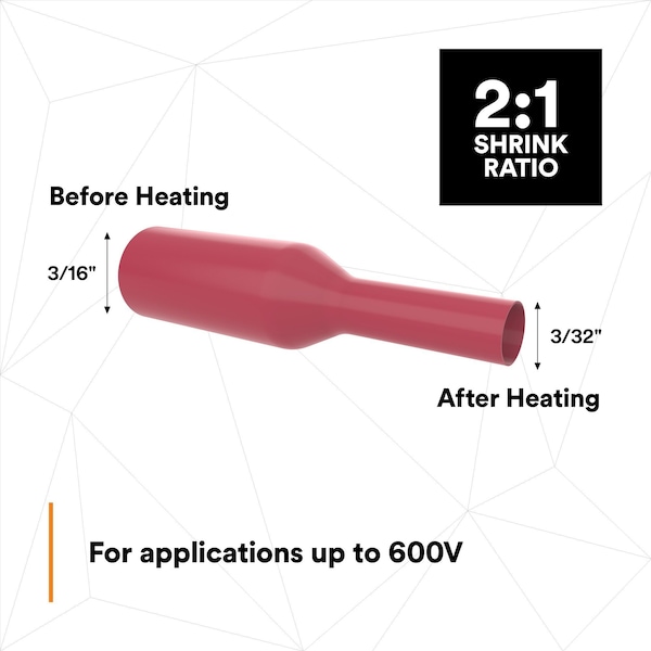 3M Shrink Tubing, 0.187in ID, Red, 4ft, PK250 - FP-301-3/16-Red-4'-Bulk