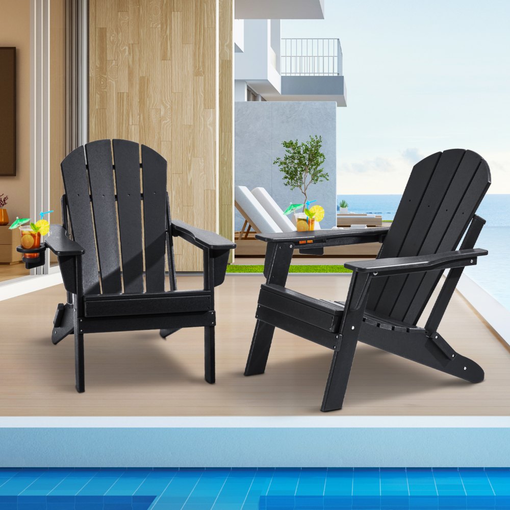 VEVOR Adirondack Chair Plastic Set of 2 All-Weather Folding Fire Pit Black - SLADLDKYHSKZ8TB0XV0