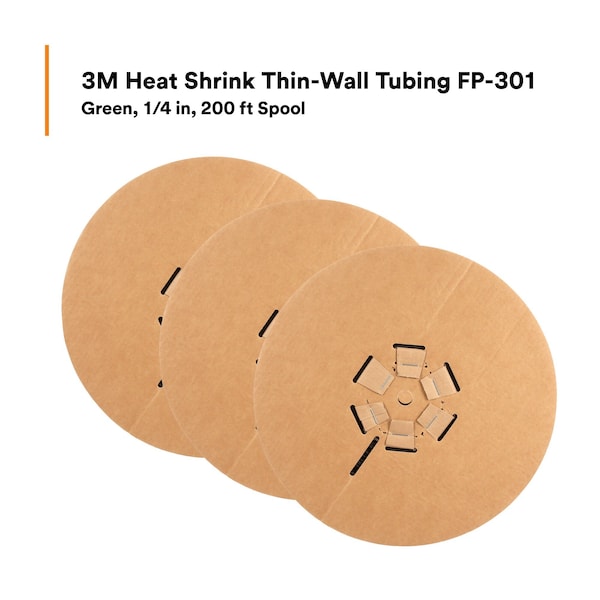 3M Shrink Tubing, 0.25in ID, Green, 200ft, PK3 - FP301-1/4-200'-GREEN-SPOOL