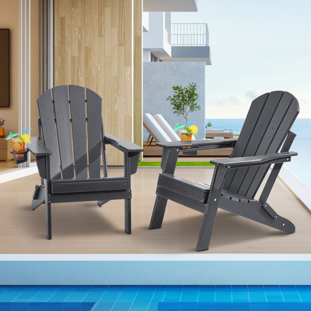 VEVOR Adirondack Chair Plastic Set of 2 All-Weather Folding Fire Pit Gray - SLADLDKYHSKZUB86TV0