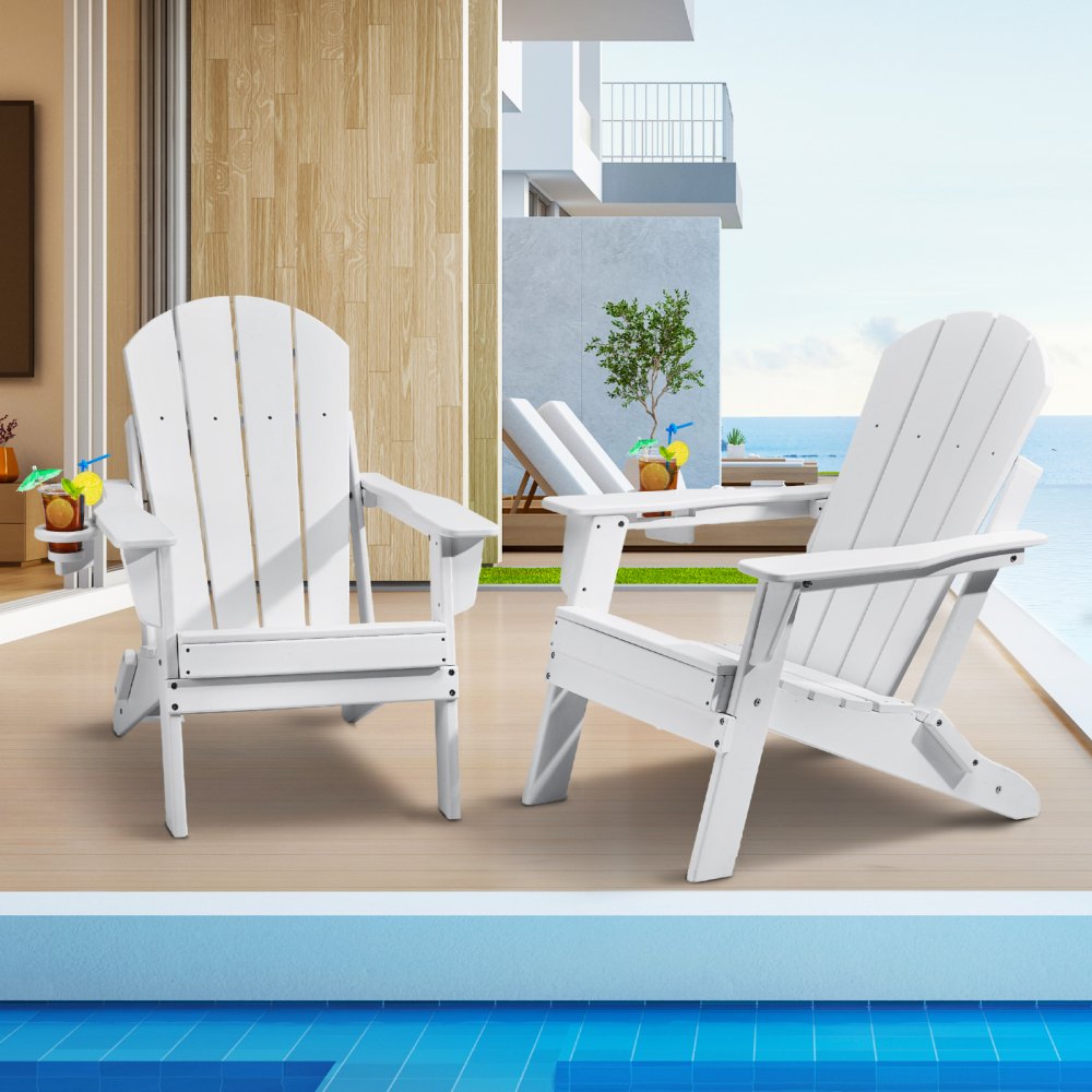VEVOR Adirondack Chair Plastic Set of 2 All-Weather Folding Fire Pit White - SLADLDKYBSKZMJKP1V0