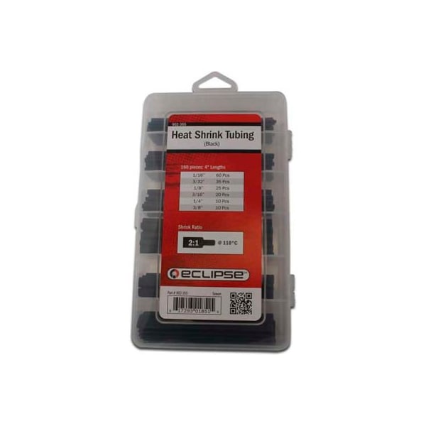 Eclipse Enterprises Eclipse Tools 902-355 Heat Shrink Tubing, 4"L, Black, 160 Pcs - 902-355
