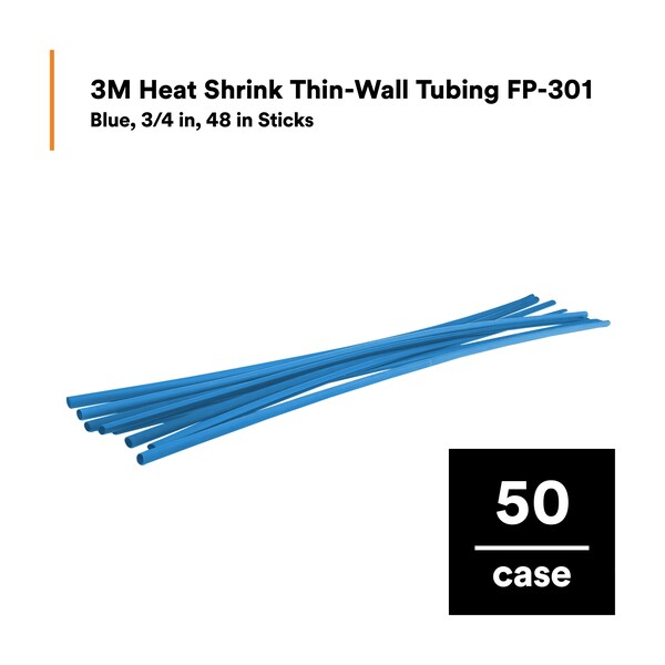 3M Shrink Tubing, 0.75in ID, Blue, 4ft, PK50 - FP-301-3/4-Blue-4'-Bulk