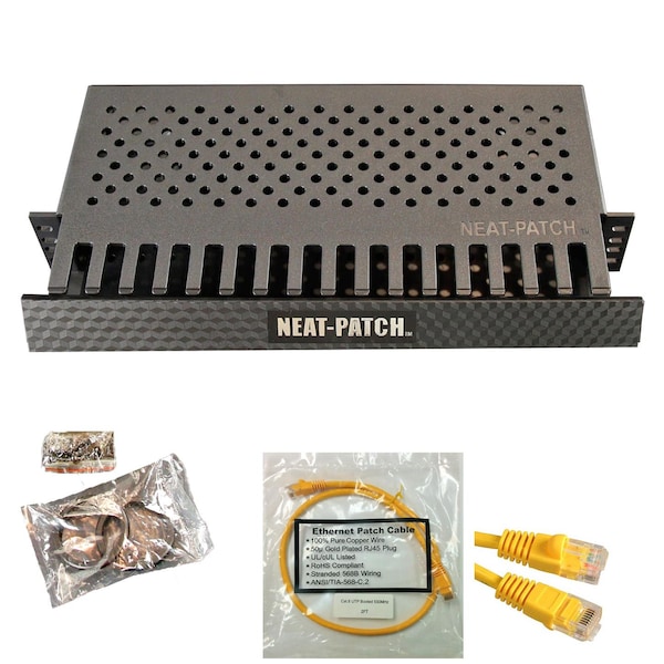Electriduct Neat Patch MINI Cable Management Kit w/ 24 1ft CAT6 Cables - Yellow - NP1-1PK-24CAT6-1FT-YW