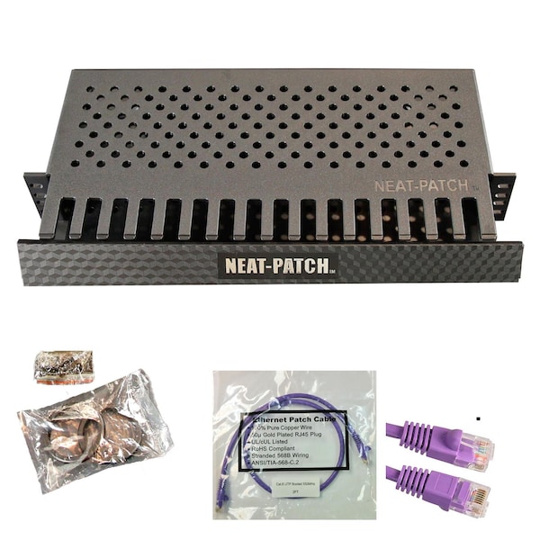 Electriduct Neat Patch 2U Cable Management Kit w/ 24 1ft CAT6 Cables - Purple - NP2-1PK-24CAT6-PU