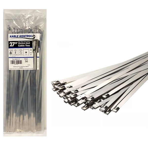 Kable Kontrol Kable Kontrol® Heavy Duty Stainless Steel Metal Zip Ties - 27" Long - 485 Lb Tensile Strength - 50 pcs / Pack - SSCT-485-27